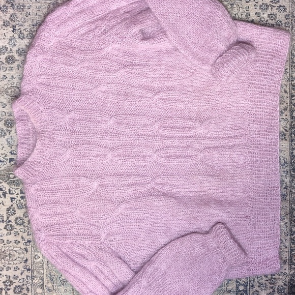 Handmade Muave Mohair Cable Knit Sweater No Tags Vintage Lavender Knit Sweater - Picture 4 of 4